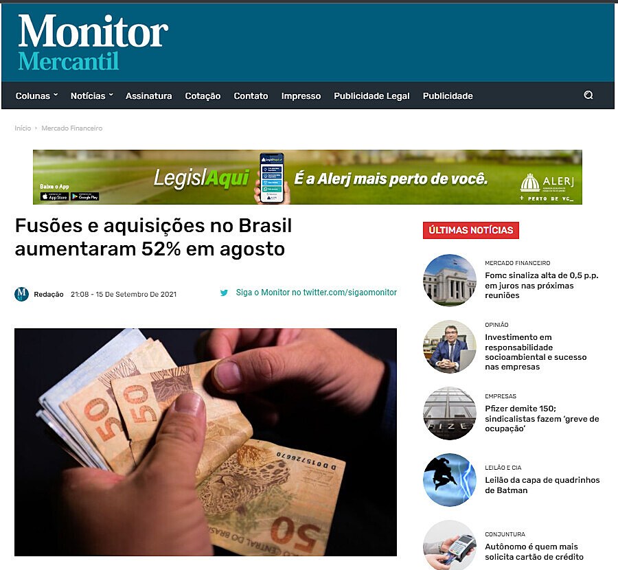 Fuses e aquisies no Brasil aumentaram 52% em agosto